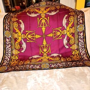 Christian Dior Vintage 100% Silk Elegant Purple and Gold Scarf/Bandana